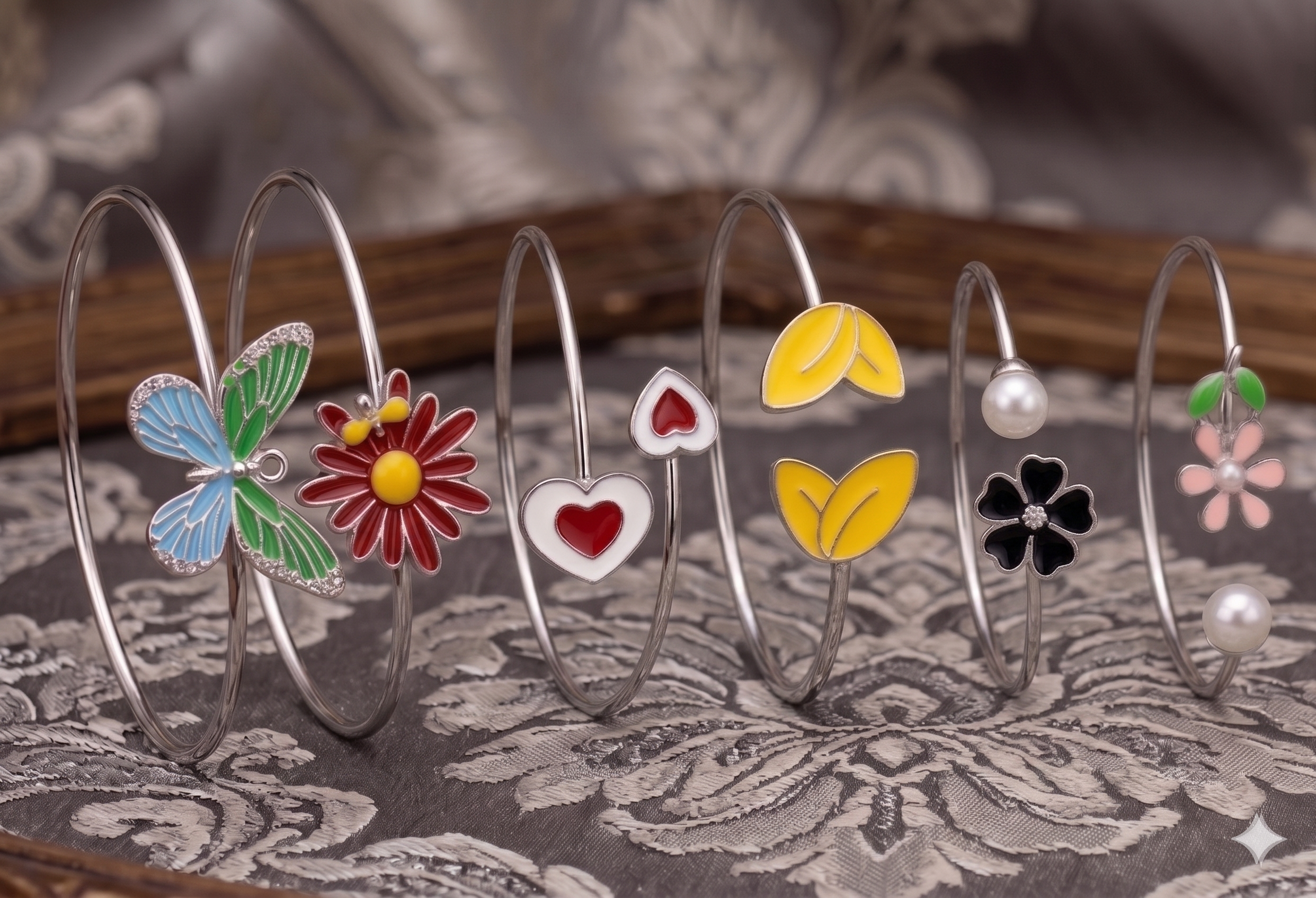 6 Piece Whimsical Charm Cuff Bracelet Set